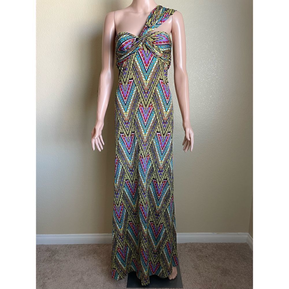 Mara Hoffman Sweetheart Neckline One Shoulder Gown Geometric Color Block Size XS